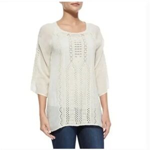 JOHNNY WAS Collection Liya Georgette Tunic Blouse Embroidery Eyelet‎ Size 1X